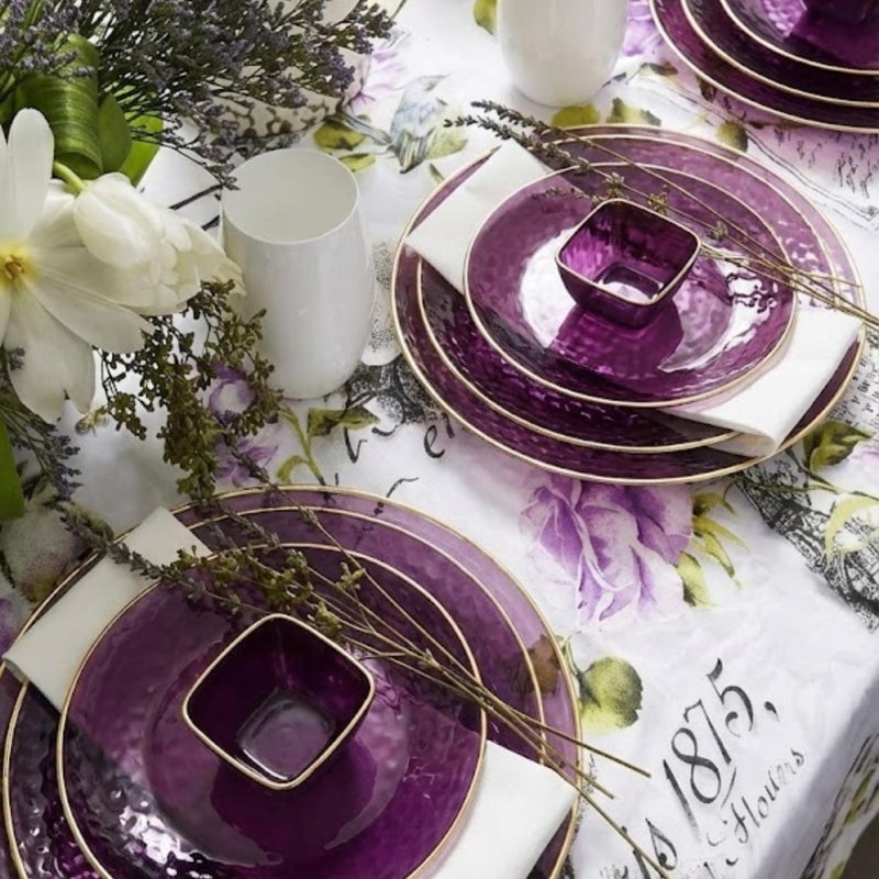 R-kay 100 Pack Purple Plastic Plates - 6 Inch Hammered With Gold Rim, Sturdy, Durable And Extra Heavy duty Purple Plastic Dessert Plates Disposable - Ideal For Appetizer And And For Desserts. - Image 4