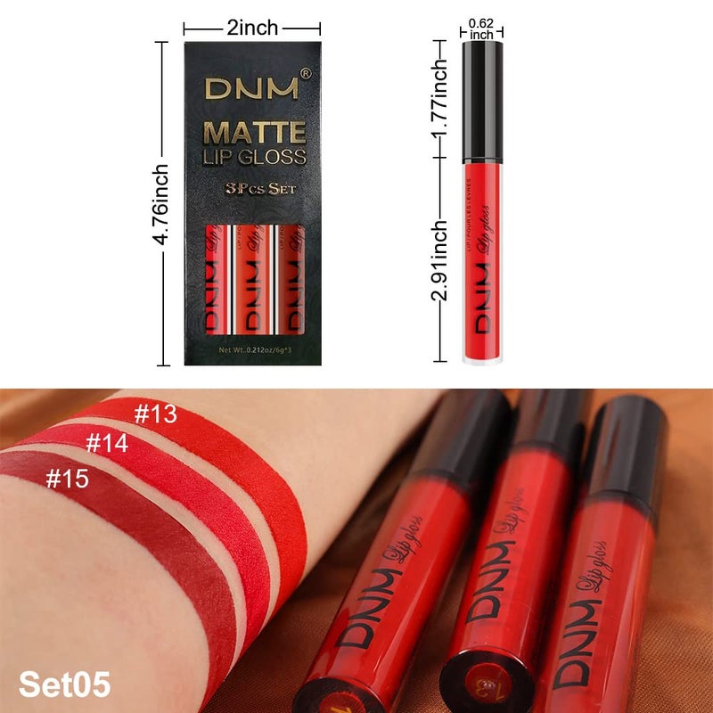 AMY'S DIARY 3Pcs Bright Red Matte Liquid Lipstick Sets, Lip Stain Long Lasting 24 Waterproof Lip Gloss Gift Set Matt Makeup for Women Lippies (05) - Image 3