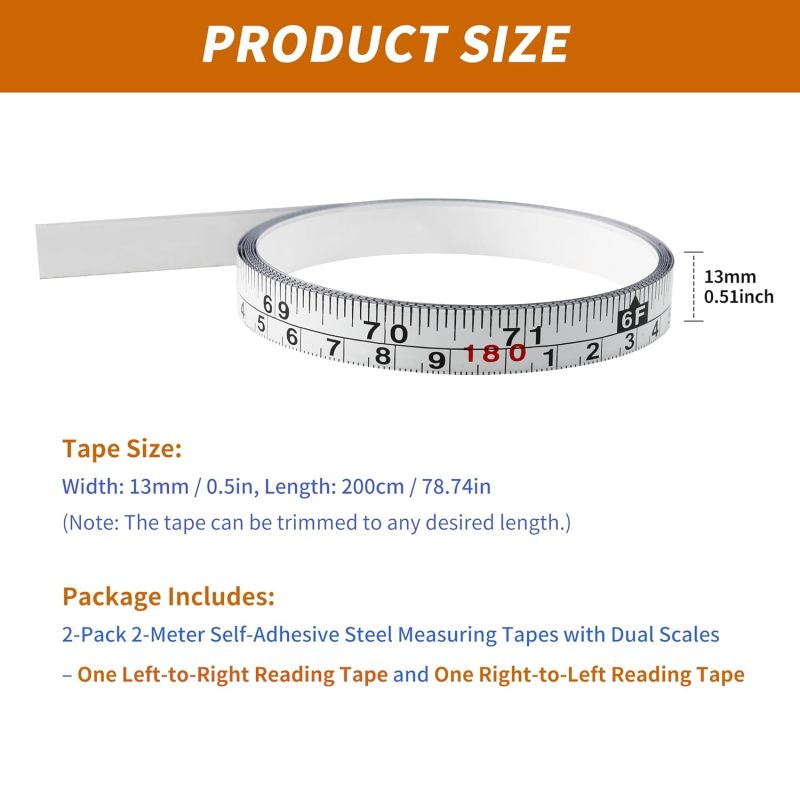 Self-Adhesive Steel Measuring Tape: 2Pcs 2M Dual-Sided High-Contrast White - Strong Hold Clear Durable Measuring Ruler for Carpentry Workbench Table Saw Woodworking - Image 2