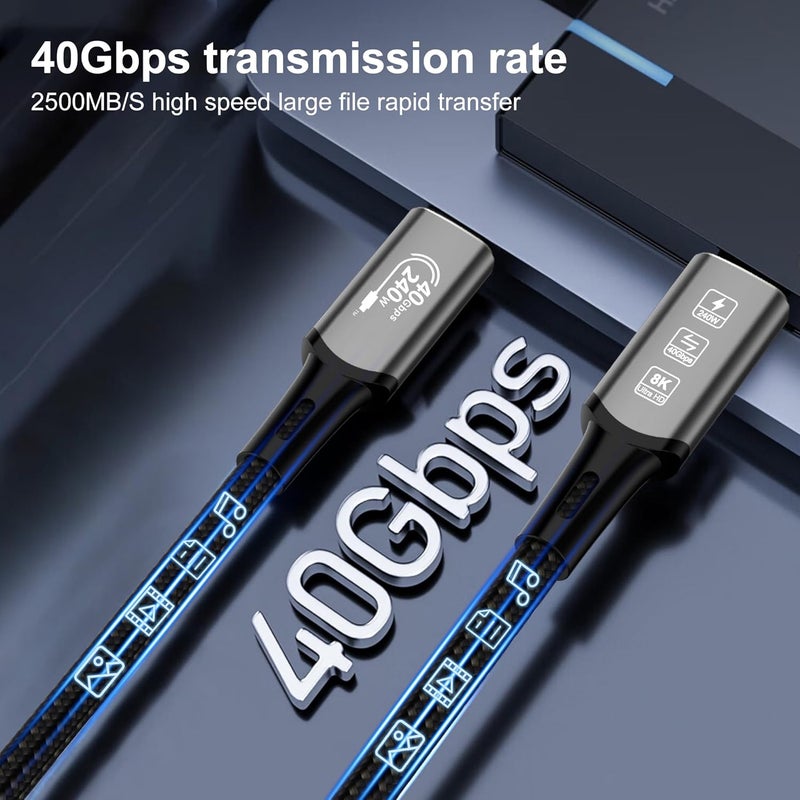 كيبل ديكون كابل تمديد USB4 Thunderbolt 4 بقوة 240 واط ودقة 8K من نوع USB C ذكر-ذكر، شحن سريع، نقل بيانات بسرعة 40 جيجابت/ثانية، كابل فيديو بدقة 8K@60Hz و4K@144Hz، متوافق مع MacBook M1 وM2 وM3 (0.5 متر 1.6 قدم) - Image 4