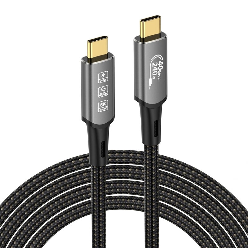 كيبل ديكون كابل تمديد USB4 Thunderbolt 4 بقوة 240 واط ودقة 8K من نوع USB C ذكر-ذكر، شحن سريع، نقل بيانات بسرعة 40 جيجابت/ثانية، كابل فيديو بدقة 8K@60Hz و4K@144Hz، متوافق مع MacBook M1 وM2 وM3 (0.5 متر 1.6 قدم) - Image 1