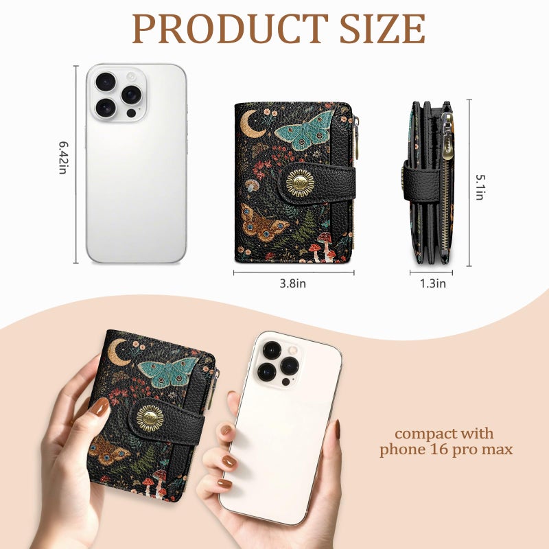 Icycay Butterfly Small Wallet Women RFID Blocking Bifold, Credit Card Holder, Zipper Coin Pocket, PU Leather, Compact, Travel, 4 ID Window, 14 Card Slots, Cash Purse, Ladies Woman Female Girls - Image 4