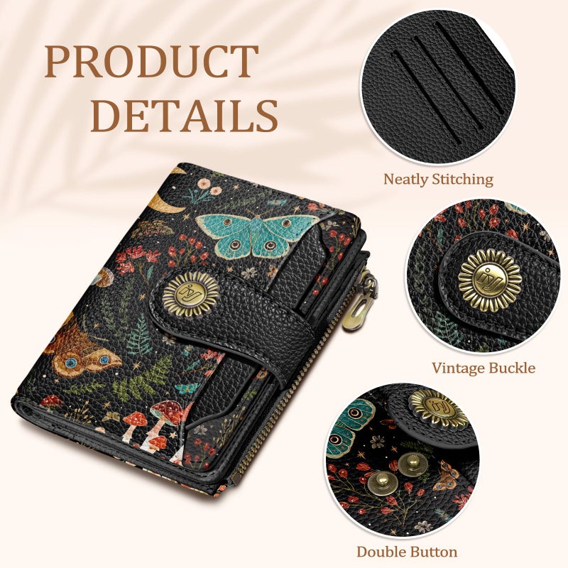 Icycay Butterfly Small Wallet Women RFID Blocking Bifold, Credit Card Holder, Zipper Coin Pocket, PU Leather, Compact, Travel, 4 ID Window, 14 Card Slots, Cash Purse, Ladies Woman Female Girls - Image 5