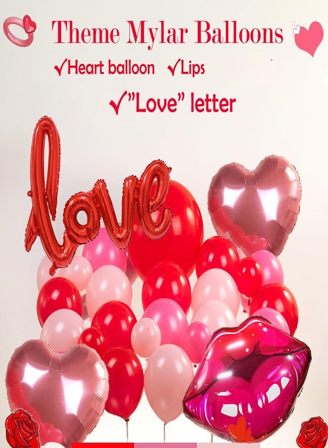 طقم قوس بالونات عيد الصداقة (Galentines Day) - بالونات باللون الأحمر والوردي الفاتح والوردي الماكرون مع بالونات على شكل قلوب وشفاه - ستائر خلفية لحفلات عيد الحب وعيد الصداقة (Galentines Day) وحفلات الذكرى السنوية للفتيات - Image 5