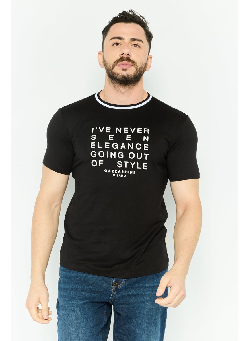 Gazzarrini - Men Crew Neck Short Sleeve Brand Logo T Shirt, Black - Image 1