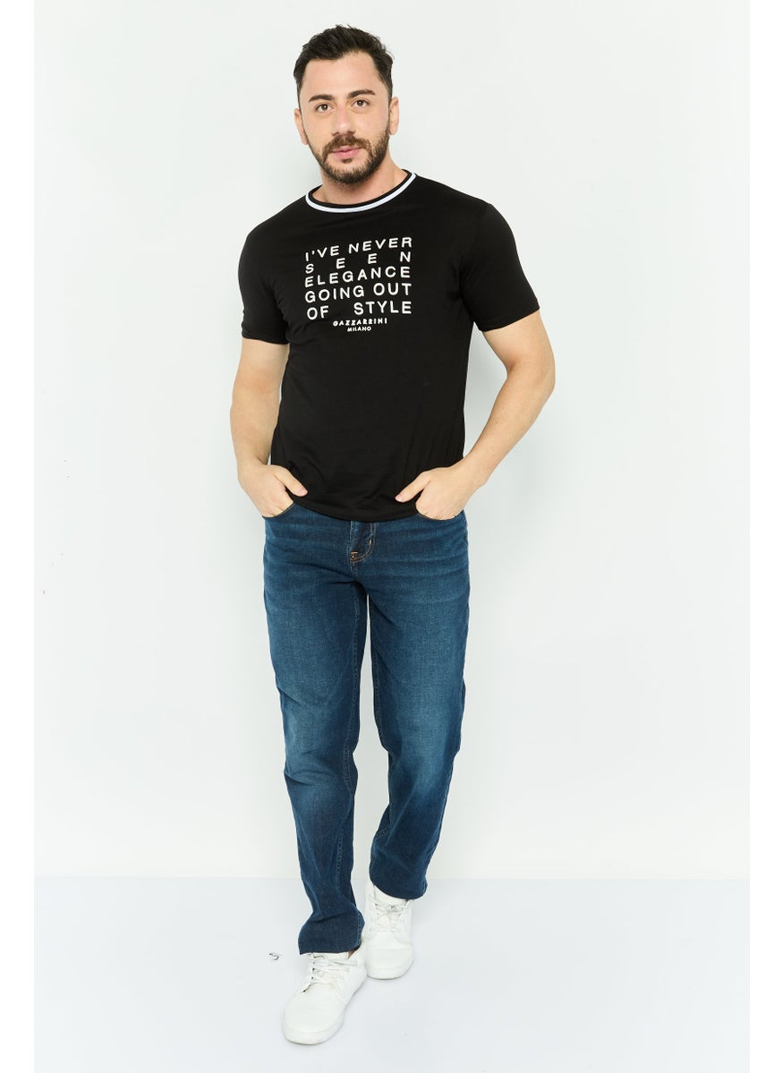 Gazzarrini - Men Crew Neck Short Sleeve Brand Logo T Shirt, Black - Image 1