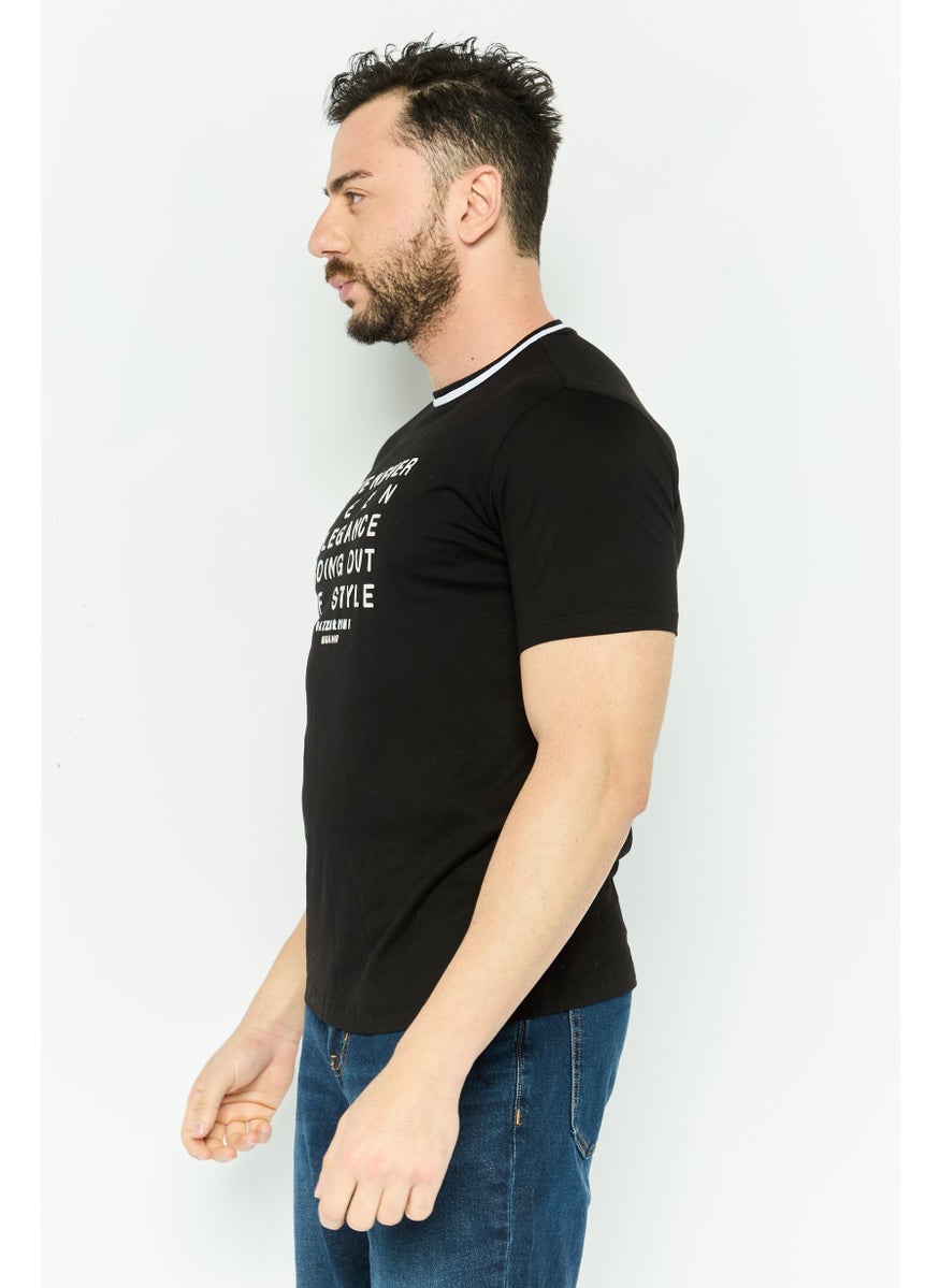 Gazzarrini - Men Crew Neck Short Sleeve Brand Logo T Shirt, Black - Image 1