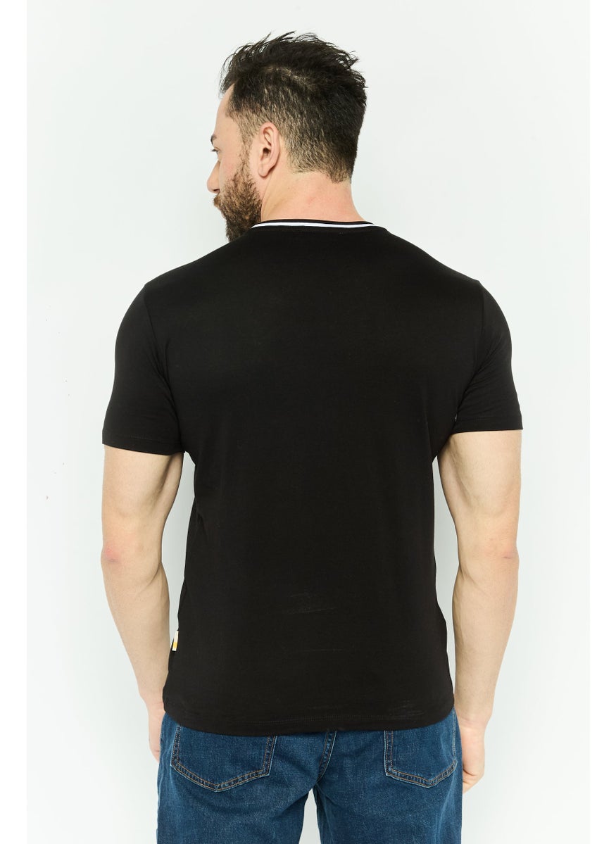 Gazzarrini - Men Crew Neck Short Sleeve Brand Logo T Shirt, Black - Image 1