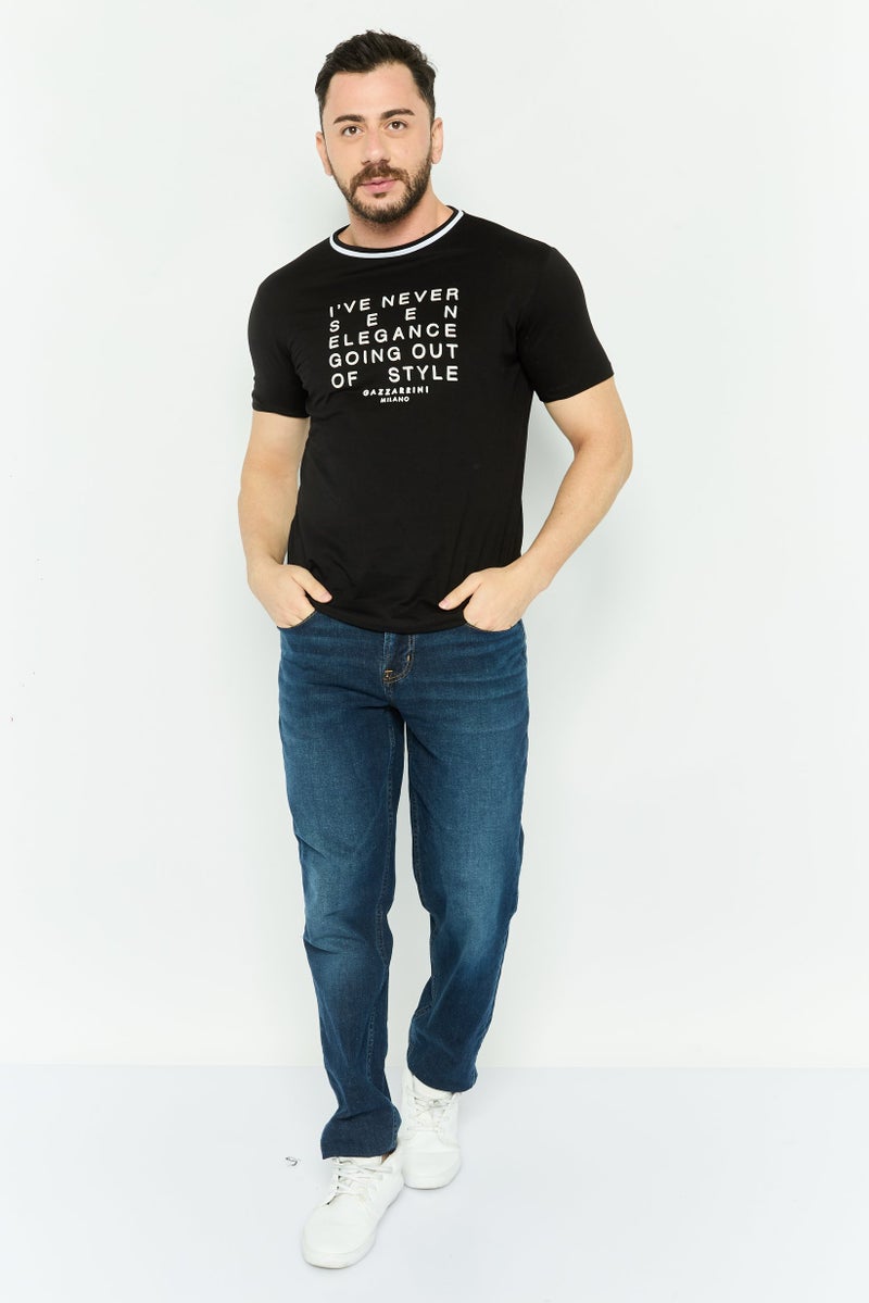 Gazzarrini Men Crew Neck Short Sleeve Brand Logo T Shirt, Black - Image 2