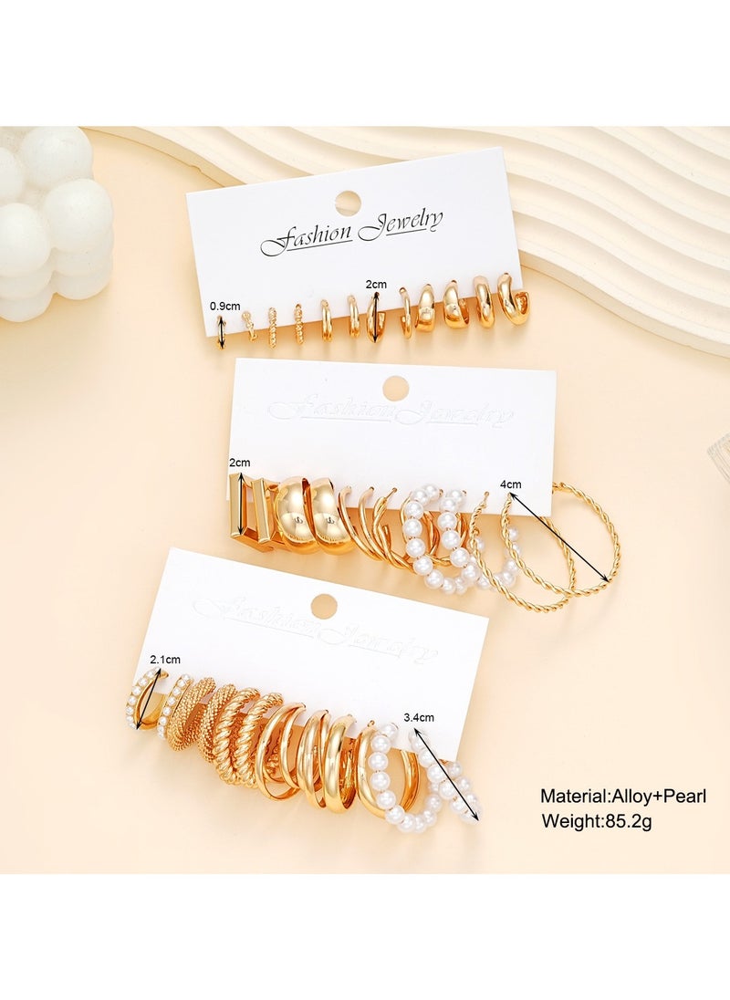 Huitich Elegant 18 Pcs Gold Colour Hoop & Pearl Earring Set  - Image 3