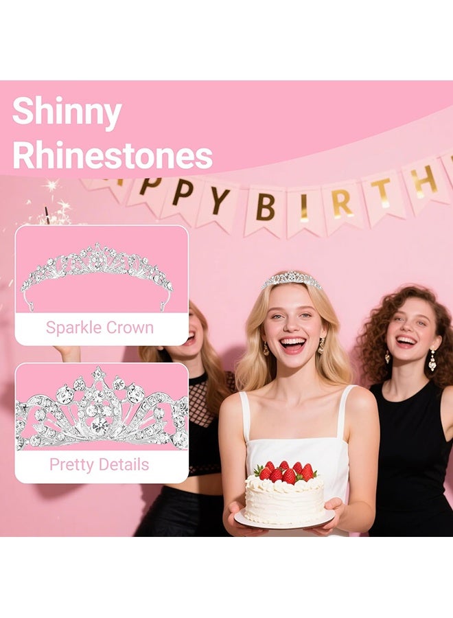 Wffo Silver Rhinestone Crown - Glitter Rhinestone Princess Crown Tiara Headband Crystal Birthday Crown Wedding Headpieces for Bride Pageant Prom Costume Hair Accessories(Silver) - Image 3