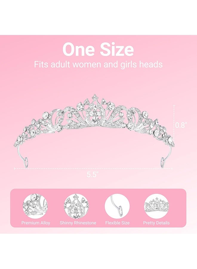 Wffo Silver Rhinestone Crown - Glitter Rhinestone Princess Crown Tiara Headband Crystal Birthday Crown Wedding Headpieces for Bride Pageant Prom Costume Hair Accessories(Silver) - Image 2