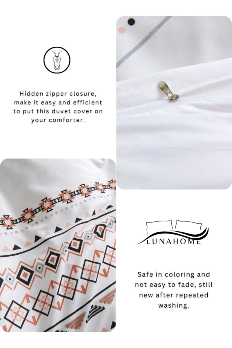 LUNA Home King size 6 pieces set: 1 Duvet cover - 220*240cm.; 1 Four Corner Fitted sheet - 200*200cm+30cm.; 4 Pillow cases - 50*75cm. Bedding Set Without Filling, White Color Simple Elegant Design. - Image 5