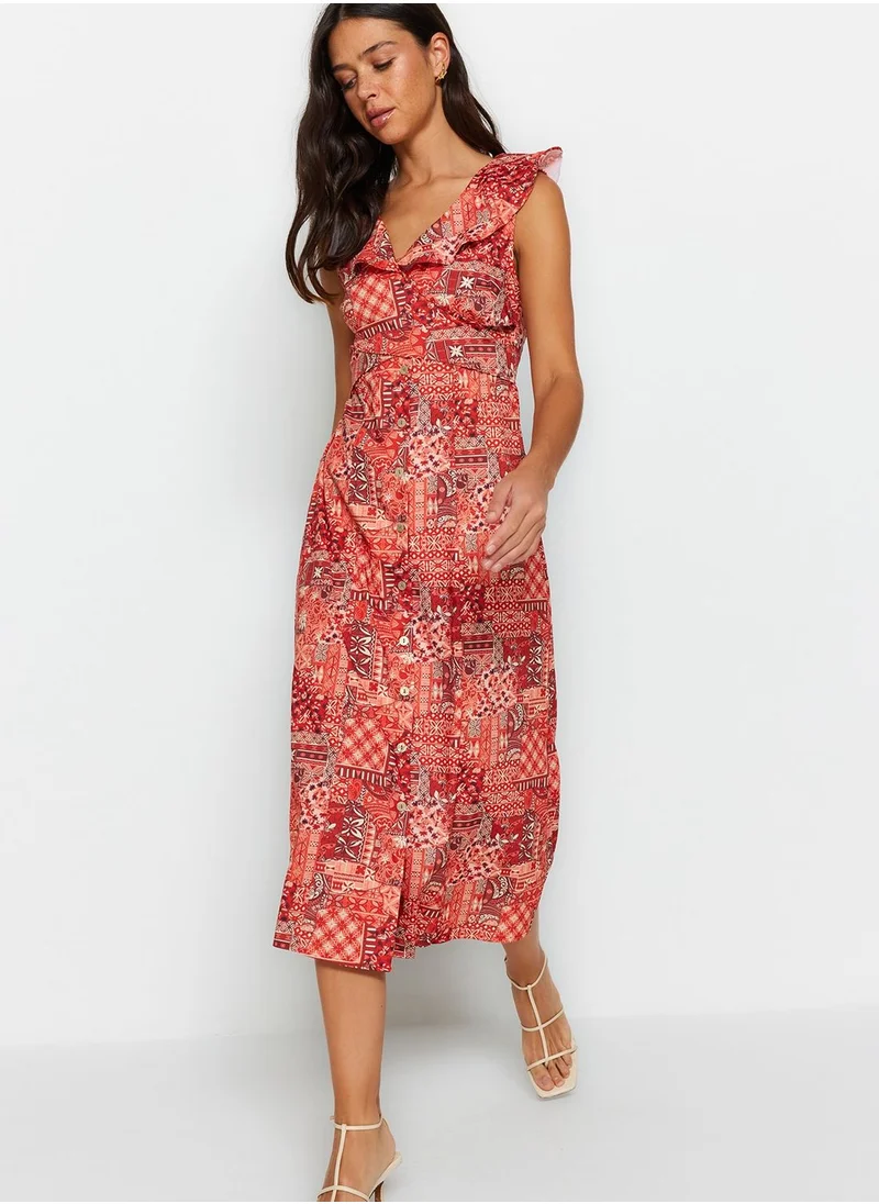 trendyol Surplice Neck Printed Dress