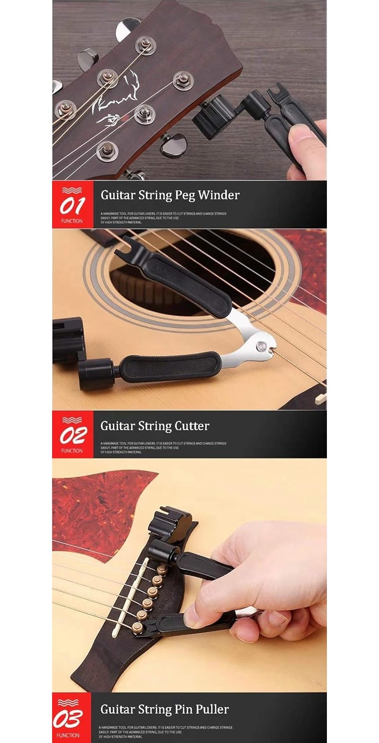 Juarez 3-In-1 Guitar String Winder And Cutter, Multifunctional Guitar String Pin Puller, Guitar Repairing and Adjustment Tool, White (JRSW200WH) - Image 3