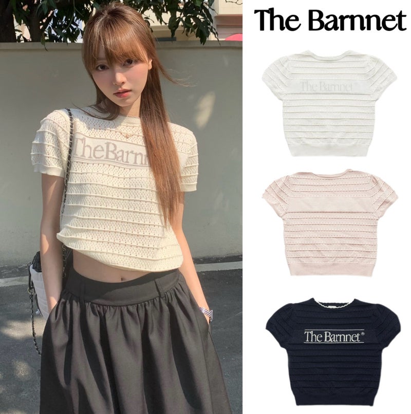The Barnnet Letter Jacquard Bubble Sleeve Knitted T-Shirt - Image 1