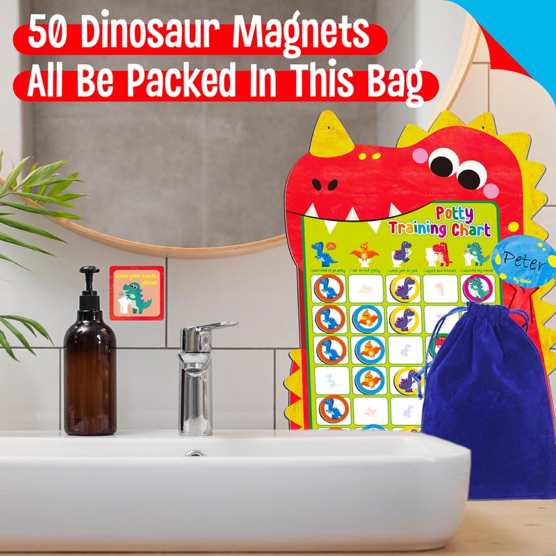 SpriteGru Magnetic Potty Training Chart, Dinosaur Reward Potty Training Chart with 50 Reusable Dinosaur Magnets Plus 45 Stickers and a Storage Bag, Perfect for Boys & Girls, Multiple Toddlers (14.2â€ X 10â€) - Image 5