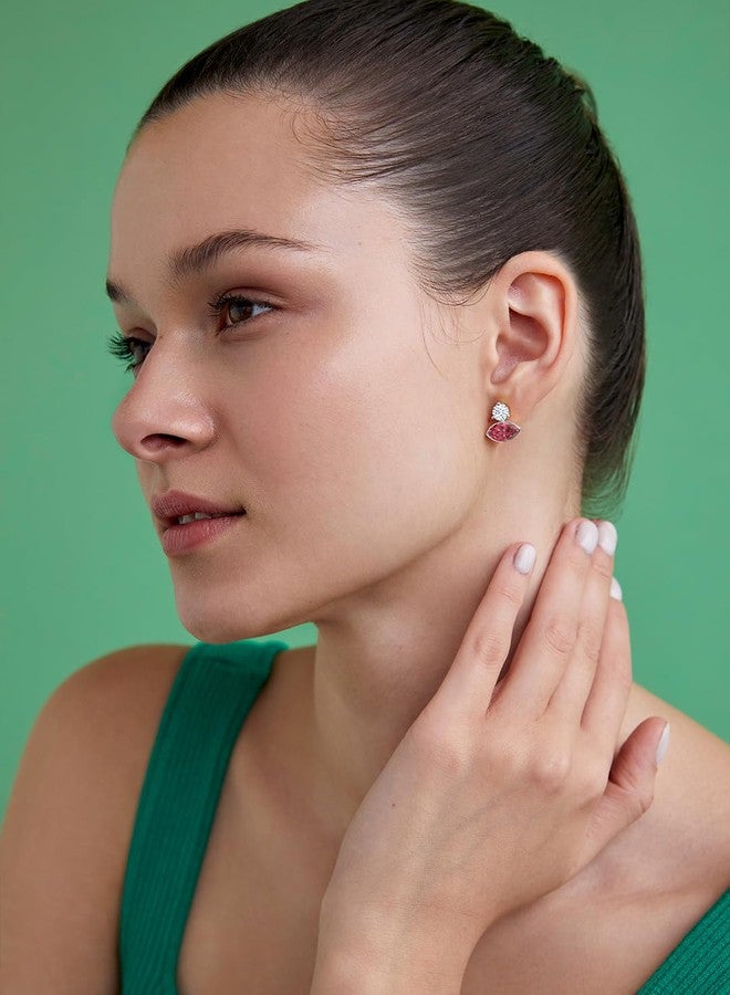 مينوتيا أقراط مينوتيا من الزركون النمساوي الوردي والأحمر على شكل ماركيز مع ماس أبيض، مجوهرات للنساء والفتيات (مطلية بالذهب) - Image 5