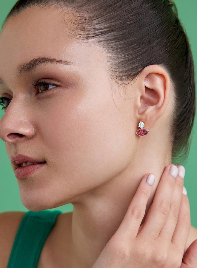 مينوتيا أقراط مينوتيا من الزركون النمساوي الوردي والأحمر على شكل ماركيز مع ماس أبيض، مجوهرات للنساء والفتيات (مطلية بالذهب) - Image 4