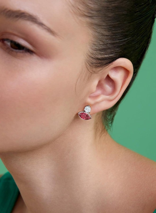 مينوتيا أقراط مينوتيا من الزركون النمساوي الوردي والأحمر على شكل ماركيز مع ماس أبيض، مجوهرات للنساء والفتيات (مطلية بالذهب) - Image 3