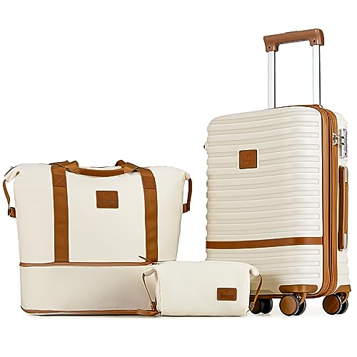 Joyway Carry On Luggage 20 Inch Expandable Suitcase with Spinner Wheel, 3 Piece Hard Shell Luggage Set with TSA Lock(White) - Image 1