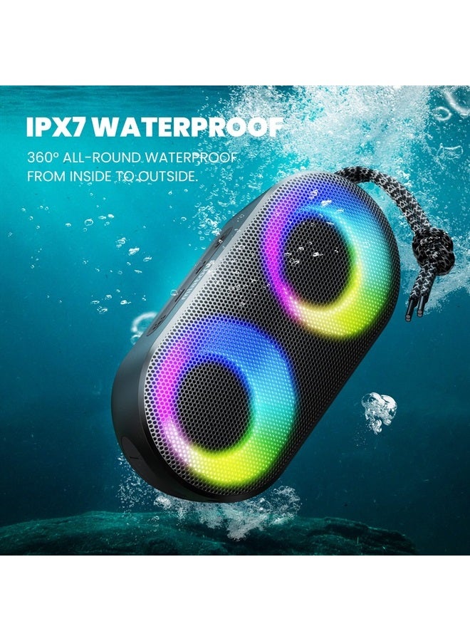 MIATONE مكبرات صوت بلوتوث محمولة مع أضواء، مكبر صوت لاسلكي مع باس، 15 واط، مقاوم للماء IPX7، بلوتوث 5.3، وقت تشغيل 24 ساعة، ميكروفون مدمج، مكبر صوت محمول TWS لهدايا التخييم والاستحمام - Image 1