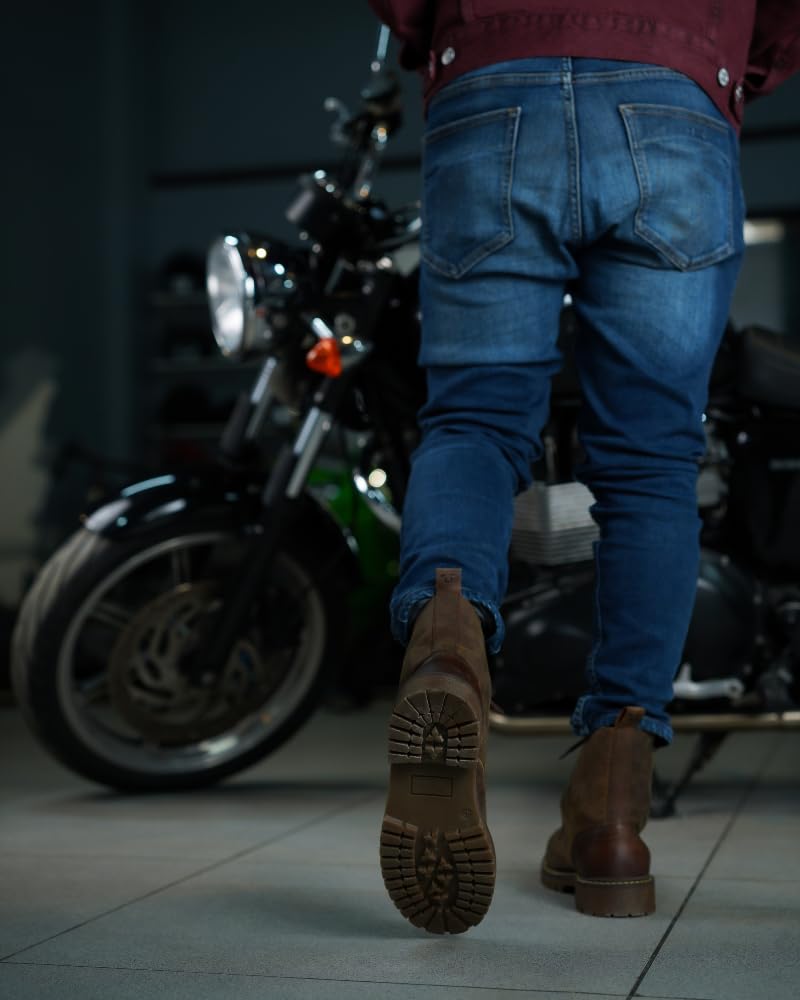 Trip Machine Company Premium Leather Men's Motorcycle Riding Boots - Derby | 3 Point Protection | Ankle, Toe & Heal Protectors | CE Certified | Light Weight | Anti Slip Sole | Lifestyle Boots (Brown, Boots Only, UK Footwear Size System, Adult, Men, Numeric, Medium, 8) - Image 4