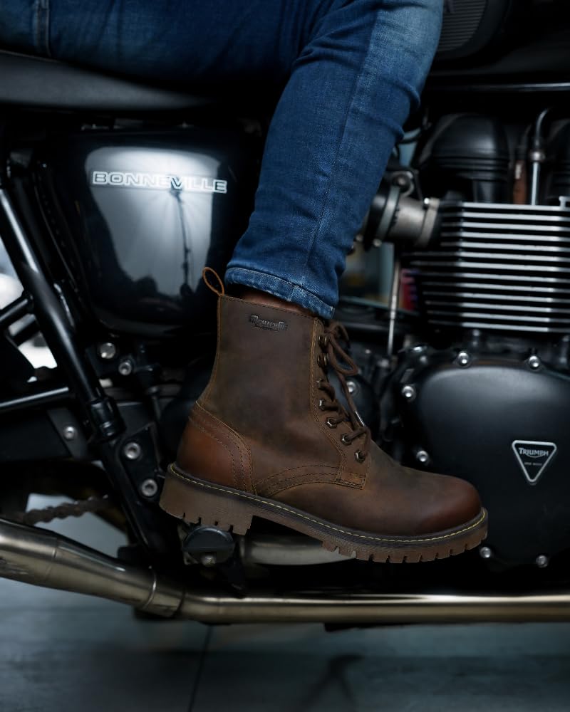 Trip Machine Company Premium Leather Men's Motorcycle Riding Boots - Derby | 3 Point Protection | Ankle, Toe & Heal Protectors | CE Certified | Light Weight | Anti Slip Sole | Lifestyle Boots (Brown, Boots Only, UK Footwear Size System, Adult, Men, Numeric, Medium, 8) - Image 5