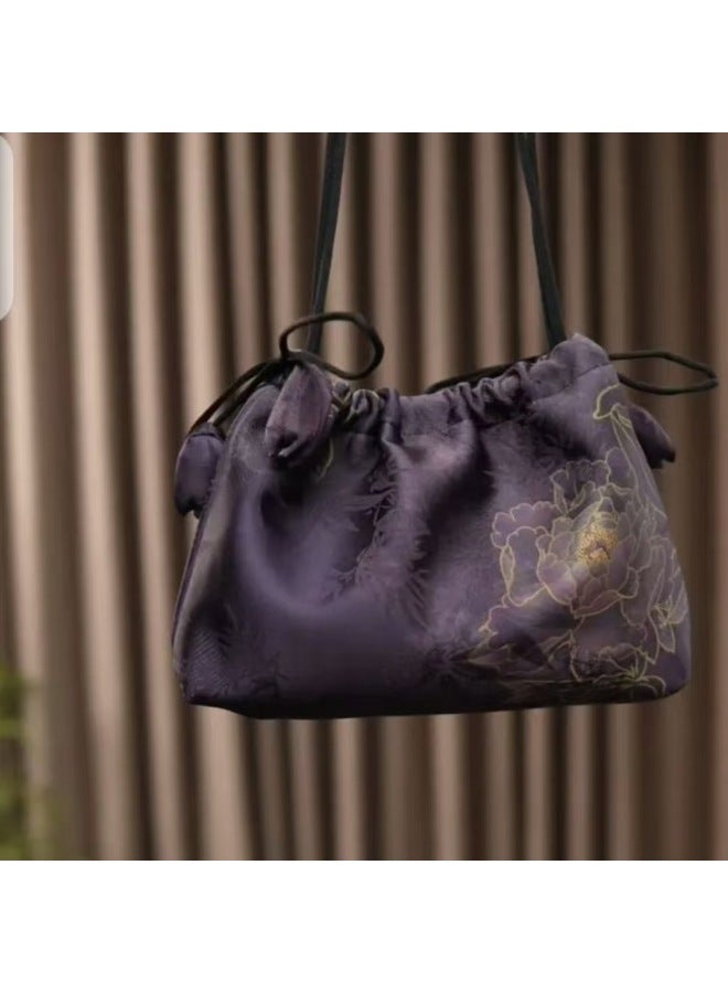 Fragrant Cloud Flower Ruyi Bag 29*20 Positioning Flower Crossbody Bag Chinese Style Vintage Drawstring All-match Decorative Handbag-Colour:The Aftertaste Of Purple Lotus-Size:29*20cm  - Image 3