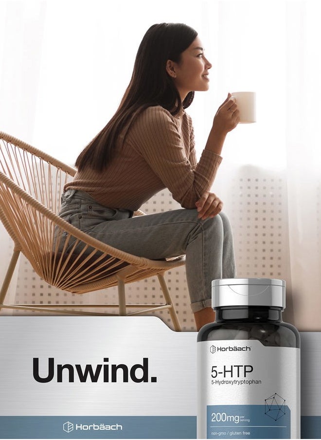 Horbäach - 5HTP 200mg Capsules | 180 Count | Griffonia Simplicifolia | 5HTP Extra Strength Supplement | Non-GMO, Gluten Free | 5 Hydroxytryptophan - Image 1