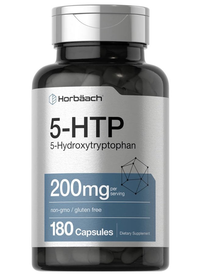 Horbäach 5HTP 200mg Capsules | 180 Count | Griffonia Simplicifolia | 5HTP Extra Strength Supplement | Non-GMO, Gluten Free | 5 Hydroxytryptophan  - Image 1