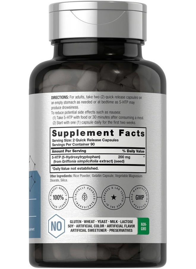Horbäach 5HTP 200mg Capsules | 180 Count | Griffonia Simplicifolia | 5HTP Extra Strength Supplement | Non-GMO, Gluten Free | 5 Hydroxytryptophan  - Image 2