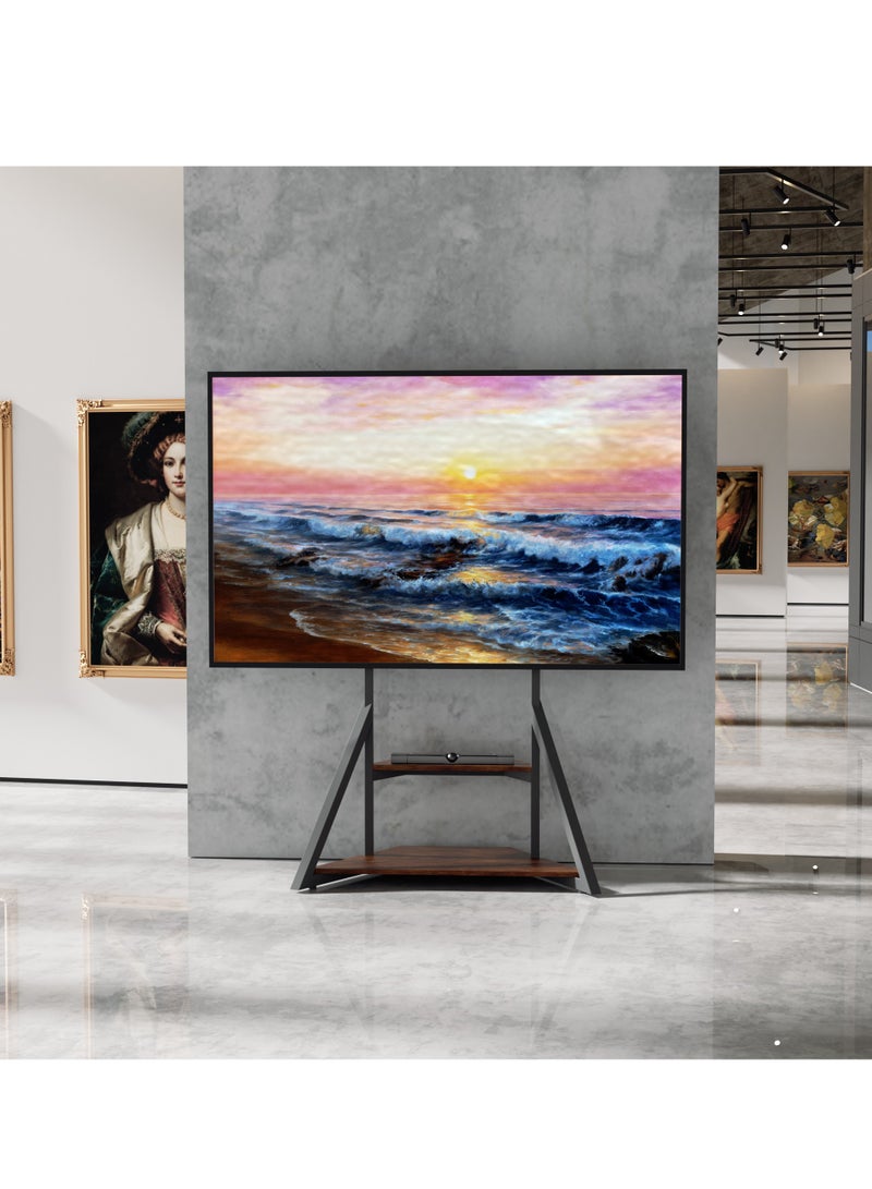 حامل تلفاز أرضي، حامل تلفاز تلفزيوني صناعي مع 2 رفوف خشبية بارتفاع 122-145 سم قابل للتعديل، حمولة قصوى 80 كجم لتلفزيونات LCD LED مقاس 40 بوصة - 75 بوصة VESA 600 × 400 مم - Image 5