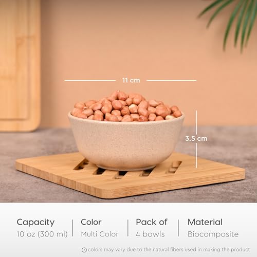 Eha Earth-Friendly Set of 4 Small Curry Bowls for Kitchen | 175 ml | Made with Bamboo Fibers & Rice Husk| Microwave Safe Bowl Set | for Hot & Cold Serving Bowls | Multicolor - Image 2