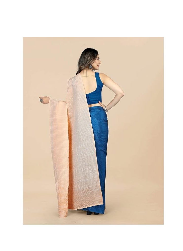 Accessorize Kingdom - Women's Crushed/Pleated Plain Chinon Saree With Unstitched Blouse Piece (Half & Half Saree) - Image 1