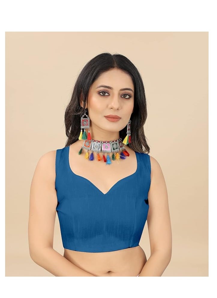 Accessorize Kingdom - Women's Crushed/Pleated Plain Chinon Saree With Unstitched Blouse Piece (Half & Half Saree) - Image 1