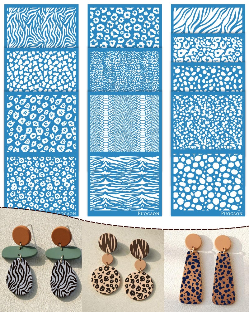 Puocaon Polymer Clay Stencils - 10 Pc Animal Stencils, Leopard & Zebra Snake Designs for Polymer Clay Earrings - Image 1