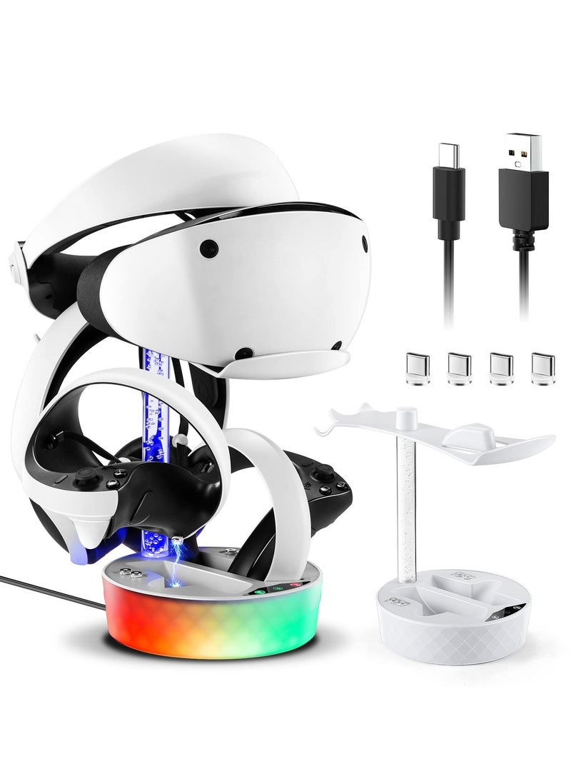 Y&D Charging Station for PS VR2, Enhanced Stand Dock Playstation VR2 with RGB Light, Headset Display Stand, Controller Mount and 4 Magnetic Adapters  - Image 1