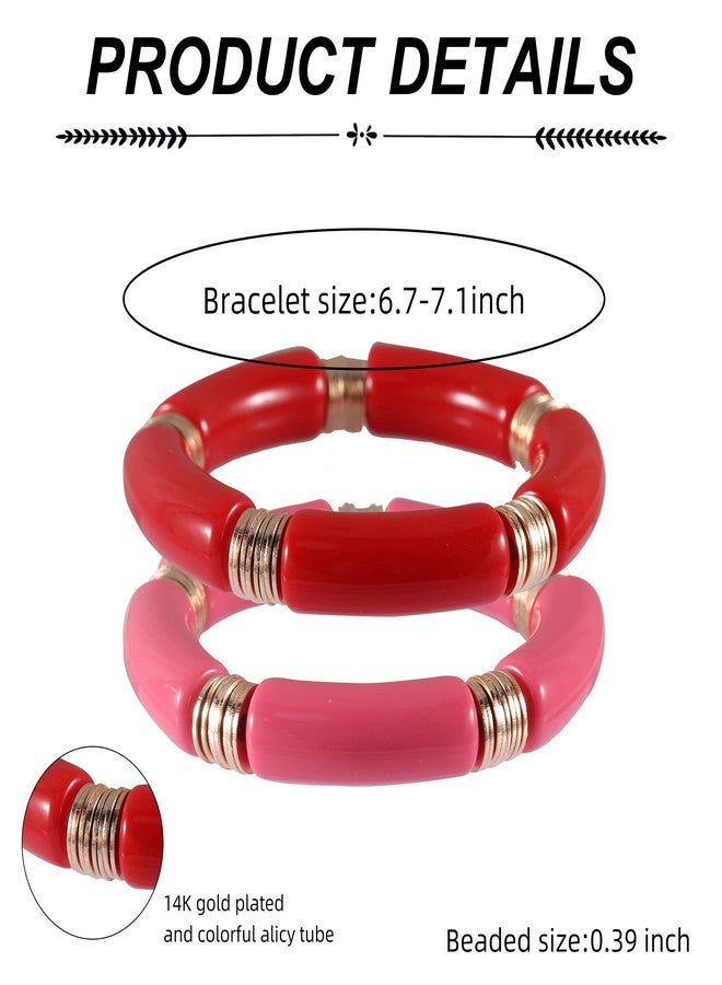 PIPITREE Bamboo Tube Bangles Bracelet For Women ，Chunky Curved Stacking Clear Acrylic Colorful Beads Stretchable Gold Bracelets Friendship Summer Beach Jewelry - Image 2