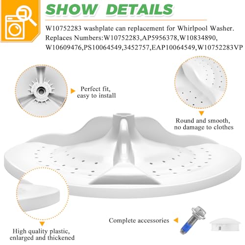 Techecook Upgraded W10752283 Washer Washplate Compatible for Whirlpool Washing Machine by Techecook - wtw5000dw1 Washplate Replaces w10609476, w10834890, ps10064549, AP5956378, 3452757 - Image 2