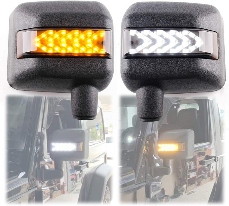 KMFCDAE LED Side Mirror with Amber Sequential Turn Signal Lights and White Daytime Running Lights for Jeep Wrangler JK JKU 2007-2018 (1 Pair) - Image 1