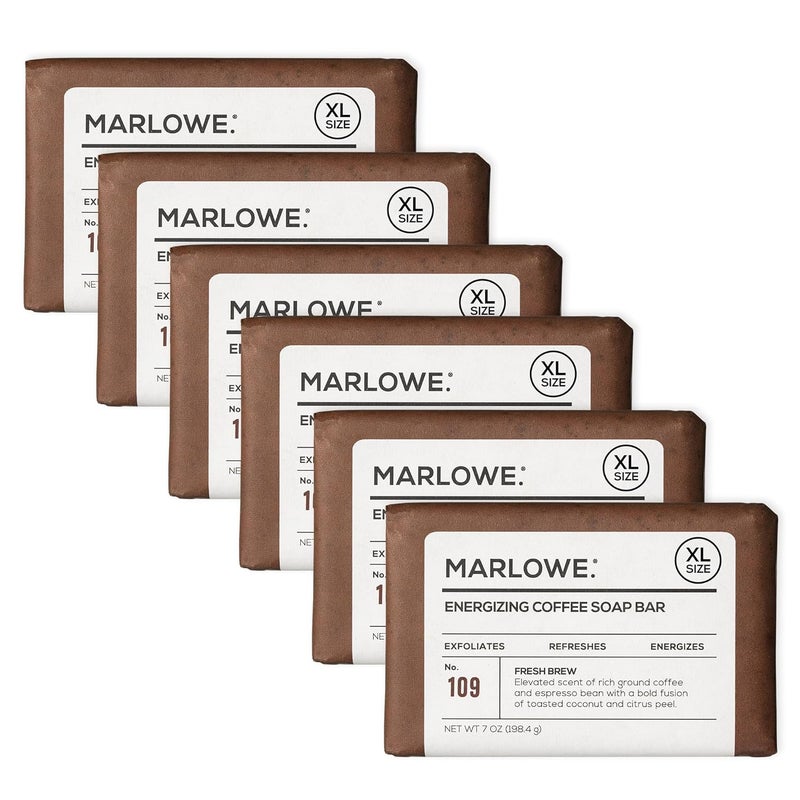 MARLOWE No 109 Coffee Bar Soap 7 oz 6 Bars Exfoliating Body Scrub for Men with Natural Extracts Caffeine Coffee Bean Cocoa Butter Energizing Fresh Brewed Scent - Image 1