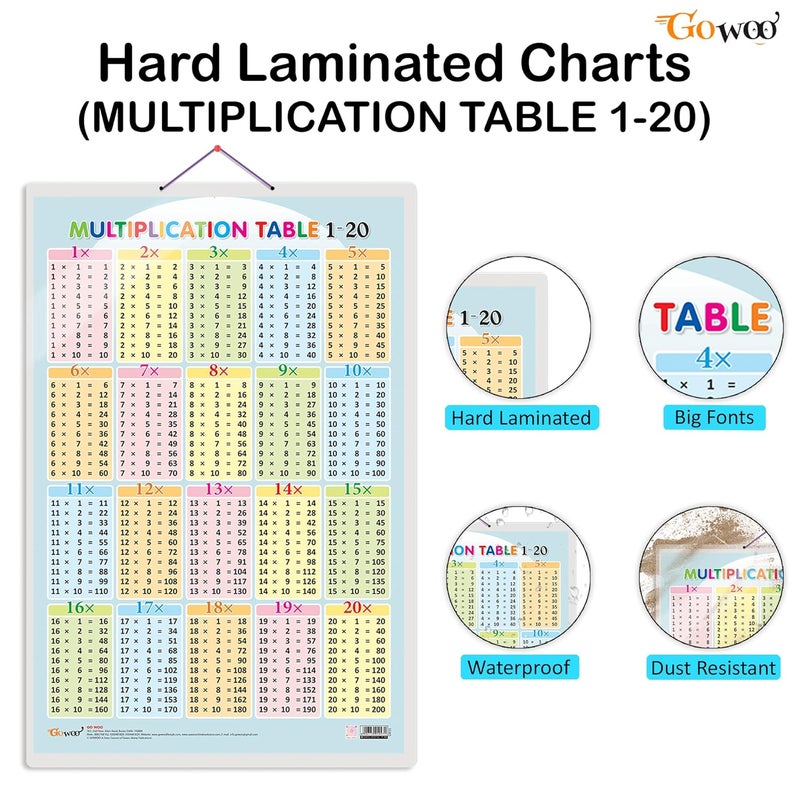 GoWoo Multiplication Table 1-20 Early Learning Educational Chart for Kids | 20"X30" inch |Non-Tearable and Waterproof | Double Sided Laminated | Perfect for Homeschooling, Kindergarten and Nursery Students - Image 2