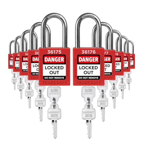 TRADESAFE Lockout Tagout Locks Set - 10 Red Loto Locks, Lockout Locks Keyed Different, 2 Keys Per Lock, OSHA Compliant Lock Out Tag Out Padlocks, Safety Padlocks for Electrical Lockout Tag Out Kits - Image 1