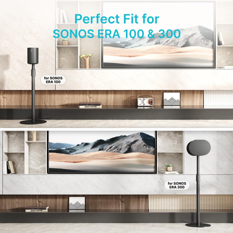 PEGZONE 26.9"-42.6" Height Adjustable Speaker Stands Compatible with SONOS Era 300 and Era 100, Floor Stands with Cable Management, Speaker Mount, Black, 2 Pack (Pair) - Image 2
