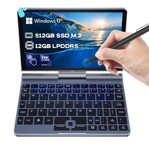 Crelander 2-in-1 Mini Laptop | 8-Inch Touchscreen Portable Small Pocket Computer | Intel 12th Gen N100 Processor | 12GB DDR5 RAM 512GB SSD |PD 30W Charging | WiFi6 BT5.2 |Backlit Keyboard |Windows 11 - Image 1
