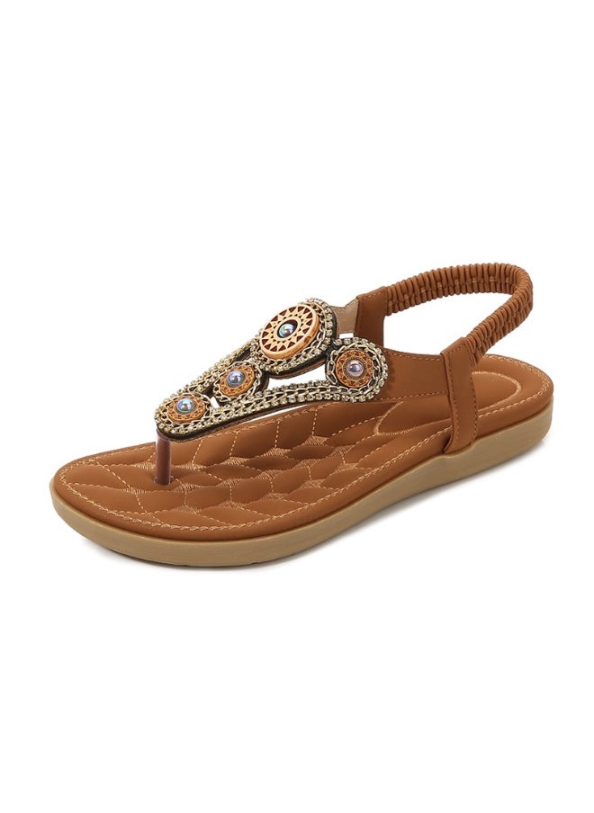 NIBEMINENT Casual Non-Slip Bohemia Sandals Soft Sole Beachwear Platform Shoes Summer Flip Flop Slippers  - Image 1