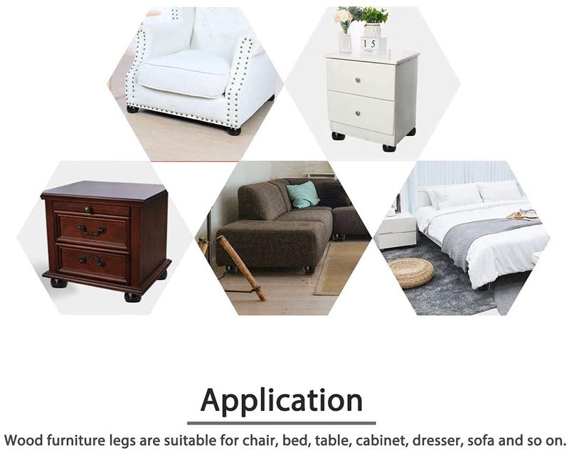 Metany 4Pcs Black Wooden Round Furniture Bun Feet 2"" Tall Replacement Solid Wood Furniture Legs Dresser Legs Sofa Cabinet Couch Replacement Legs - Image 5