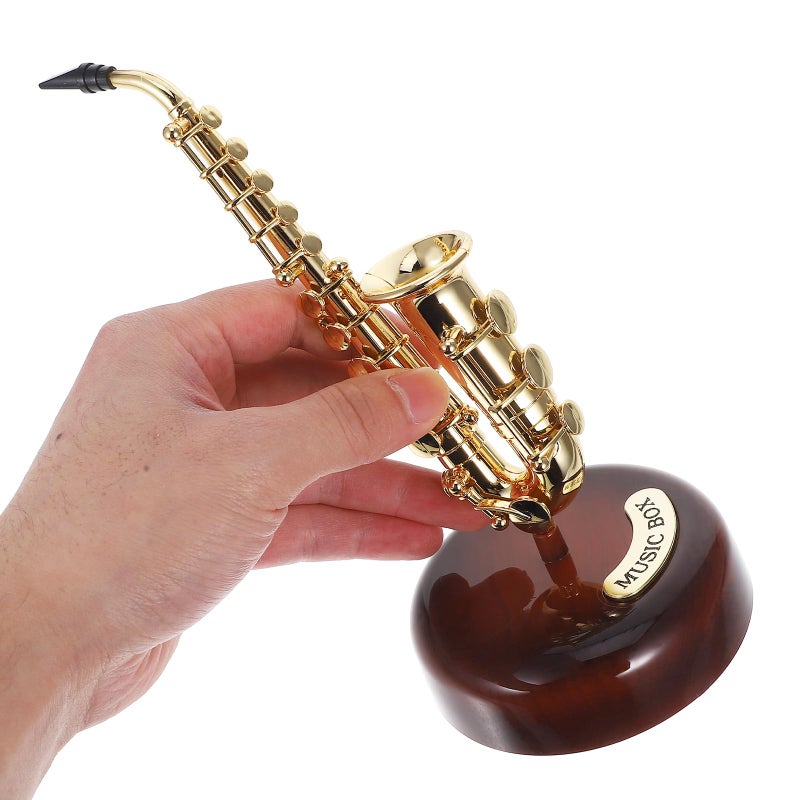 TOPPERFUN Mini Saxophone Music Box, 7.9in Classic Home Decorative Saxophone, Small Musical Mum Trinket Instrument Ornaments for Home Decoration Housewarming Desktop - Image 5