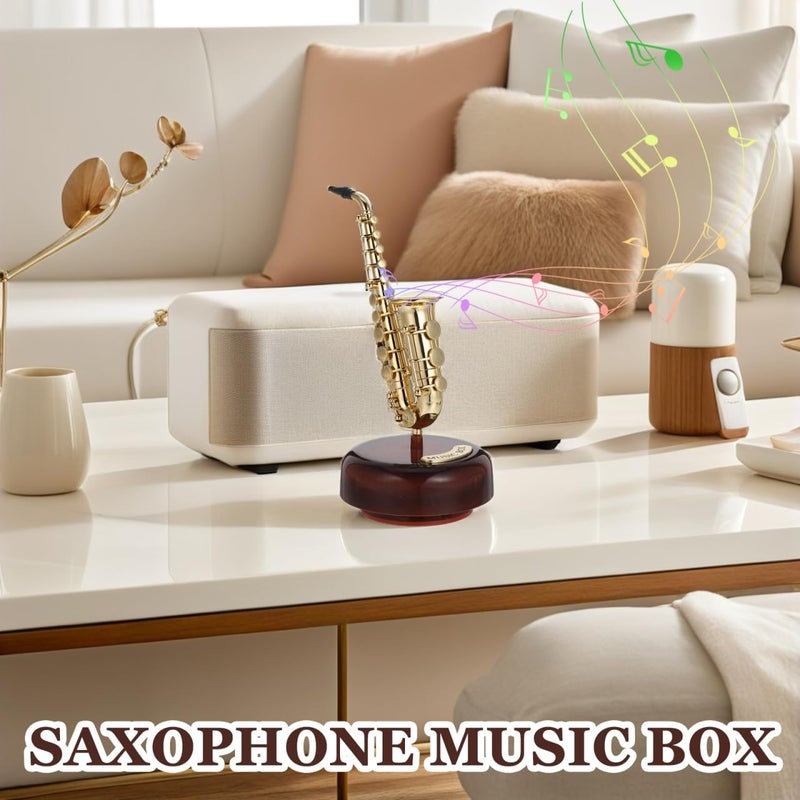 TOPPERFUN Mini Saxophone Music Box, 7.9in Classic Home Decorative Saxophone, Small Musical Mum Trinket Instrument Ornaments for Home Decoration Housewarming Desktop - Image 3